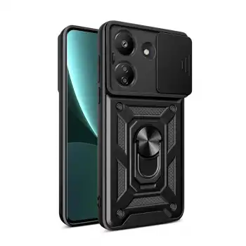 Xiaomi Redmi 13c Kılıf Pars Lens Yüzüklü Silikon - Siyah