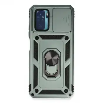 Xiaomi Redmi Note 10 Kılıf Pars Lens Yüzüklü Silikon - Yeşil