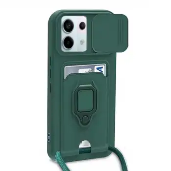 Xiaomi Redmi Note 13 Pro 5g Kılıf Zuma Kartvizitli Yüzüklü Silikon - Yeşil