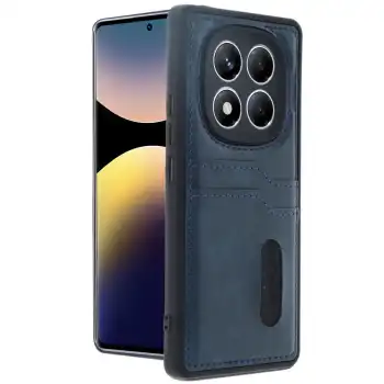 Xiaomi Redmi Note 14 Pro 4g Kılıf Sara Kartvizitli Deri Kılıf - Lacivert