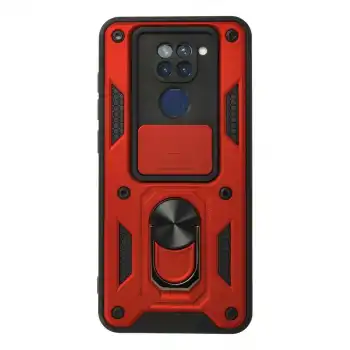 Xiaomi Redmi Note 9 Kılıf Pars Lens Yüzüklü Silikon - Kırmızı