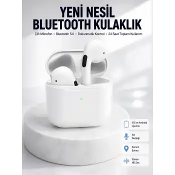 Yeni Nesil Bluetooth Kulaklık Beyaz Çağrı Cevaplayabilen Kablosuz