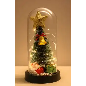 Yılbaşı Temalı Işıklı  Dekoratif Cam Fanus Alk5078