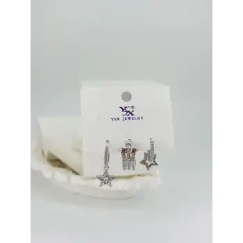 Yıldız Detalı Üçlü Kombin Küpe