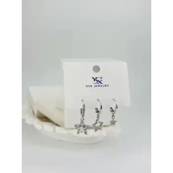 Yıldız Detaylı Üçlü Kombin Küpe