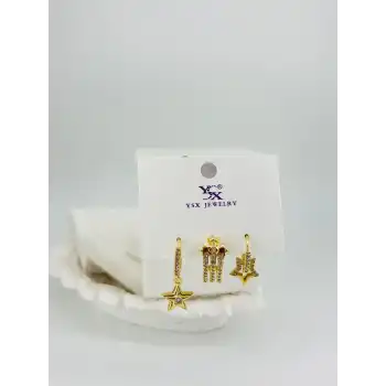 Yıldız Detaylı Üçlü Kombin Küpe