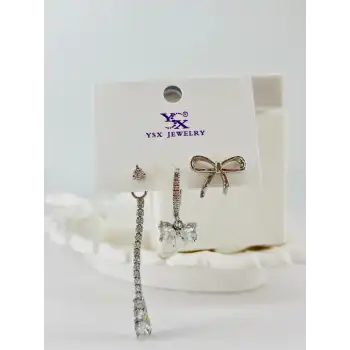 Zirkon Taşlı Üçlü Kombin Küpe