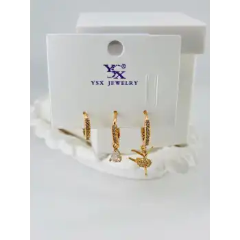 Zirkon Taşlı Üçlü Kombin Küpe