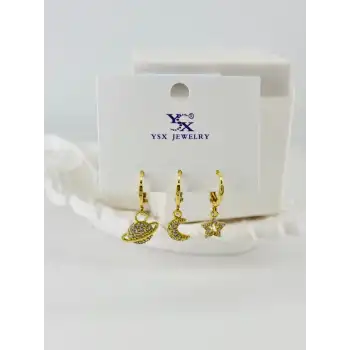 Zirkon Taşlı Üçlü Kombin Küpe