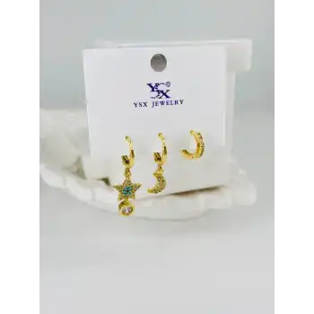 Zirkon Taşlı Üçlü Kombin Küpe