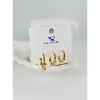 Zirkon Taşlı Üçlü Kombin Küpe