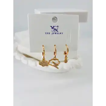 Zirkon Taşlı Üçlü Kombin Küpe