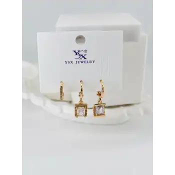 Zirkon Taşlı Üçlü Kombin Küpe