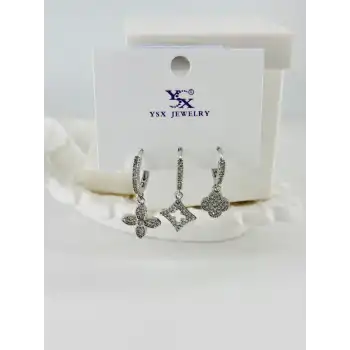 Zirkon Taşlı Üçlü Kombin Küpe