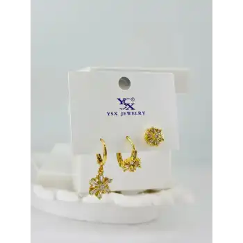 Zirkon Taşlı Üçlü Kombin Küpe