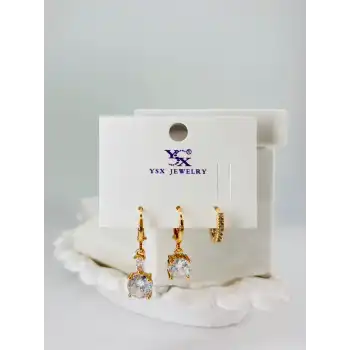 Zirkon Taşlı Üçlü Kombin Küpe