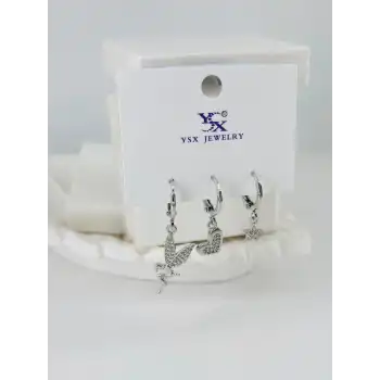 Zirkon Taşlı Üçlü Kombin Küpe