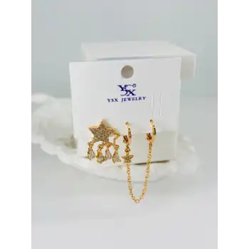 Zirkon Taşlı Üçlü Kombin Küpe