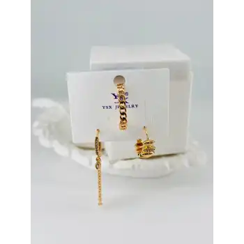 Zirkon Taşlı Üçlü Kombin Küpe