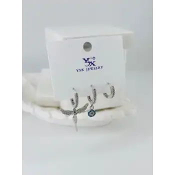 Zirkon Taşlı Üçlü Kombin Küpe