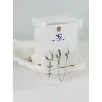 Zirkon Taşlı Üçlü Kombin Küpe