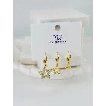 Zirkon Taşlı Üçlü Kombin Küpe