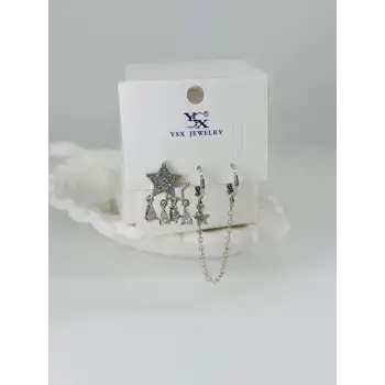 Zirkon Taşlı Üçlü Kombin Küpe
