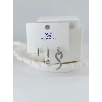 Zirkon Taşlı Üçlü Kombin Küpe