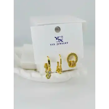 Zirkon Taşlı Üçlü Kombin Küpe
