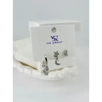Zirkon Taşlı Üçlü Kombin Küpe