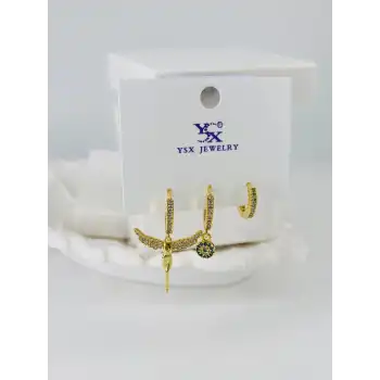 Zirkon Taşlı Üçlü Kombin Küpe
