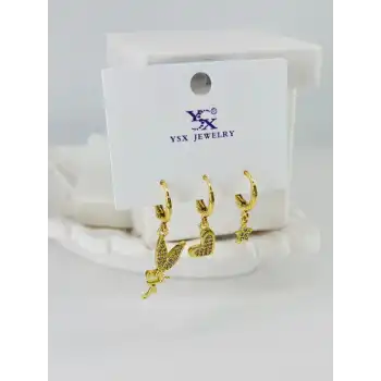 Zirkon Taşlı Üçlü Kombin Küpe