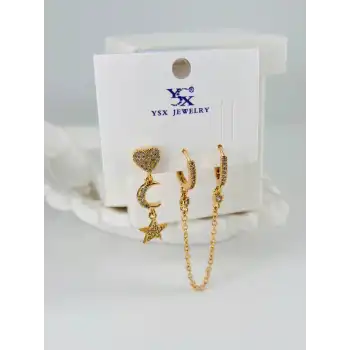 Zirkon Taşlı Üçlü Kombin Küpe