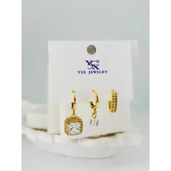 Zirkon Taşlı Üçlü Kombin Küpe