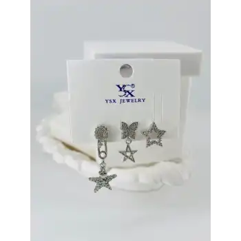 Zirkon Taşlı Üçlü Kombin Küpe