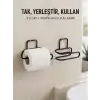 2’li Duvara Yapışkanlı Tuvalet Kağıtlığı Siyah Metal Pratik Rulo Tutucu