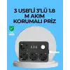 3 USB Çıkışlı 4’lü Akıllı Priz 2500W 2 Metre Kablo