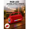 360 RGB LEDli Taşınabilir Bluetooth Hoparlör – Kırmızı, USB/TF Destekli