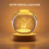 3D Geyik Desenli Kristal Küre USB Işıklı Ahşap Tabanlı Oda Lambası