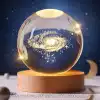 3D Lazer İşlemeli Galaksi Küre USB LED Ahşap Standlı Oda Gece Lambası