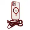Apple İphone 11 Kılıf Divo Lazer Askılı Magsafe Kapak - Kırmızı