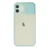 Apple İphone 12 Kılıf Palm Buzlu Kamera Sürgülü Silikon - Turkuaz