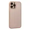 Apple İphone 13 Pro Kılıf Coco Deri Silikon Kapak - Pudra