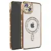 Apple İphone 14 Kılıf Joke Simli Magneticsafe Kılıf - Gold