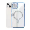 Apple İphone 14 Kılıf Joke Simli Magneticsafe Kılıf - Mavi