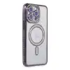 Apple İphone 15 Pro Max Kılıf Joke Simli Magneticsafe Kılıf - Derin Mor