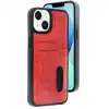 Apple İphone 15 Sara Kartvizitli Deri Kılıf - Kırmızı