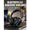 Bluetooth 5.0 Kablosuz Kulak Üstü Kulaklık Mikrofonlu RGB Aydınlatmalı