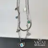 Çelik Nazar Boncuklu İkili Göz Kolye