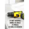 Çift Bataryalı Metal Dişli Darbeli Şarjlı Matkap Seti 24W Güç ve 24 Parça Aksesuar